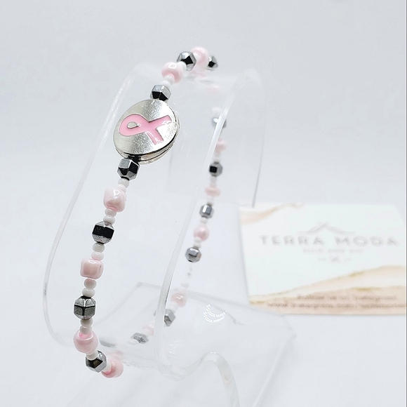 Breast Cancer Awareness Beaded Stretch Bracelet - Picture 4 of 5